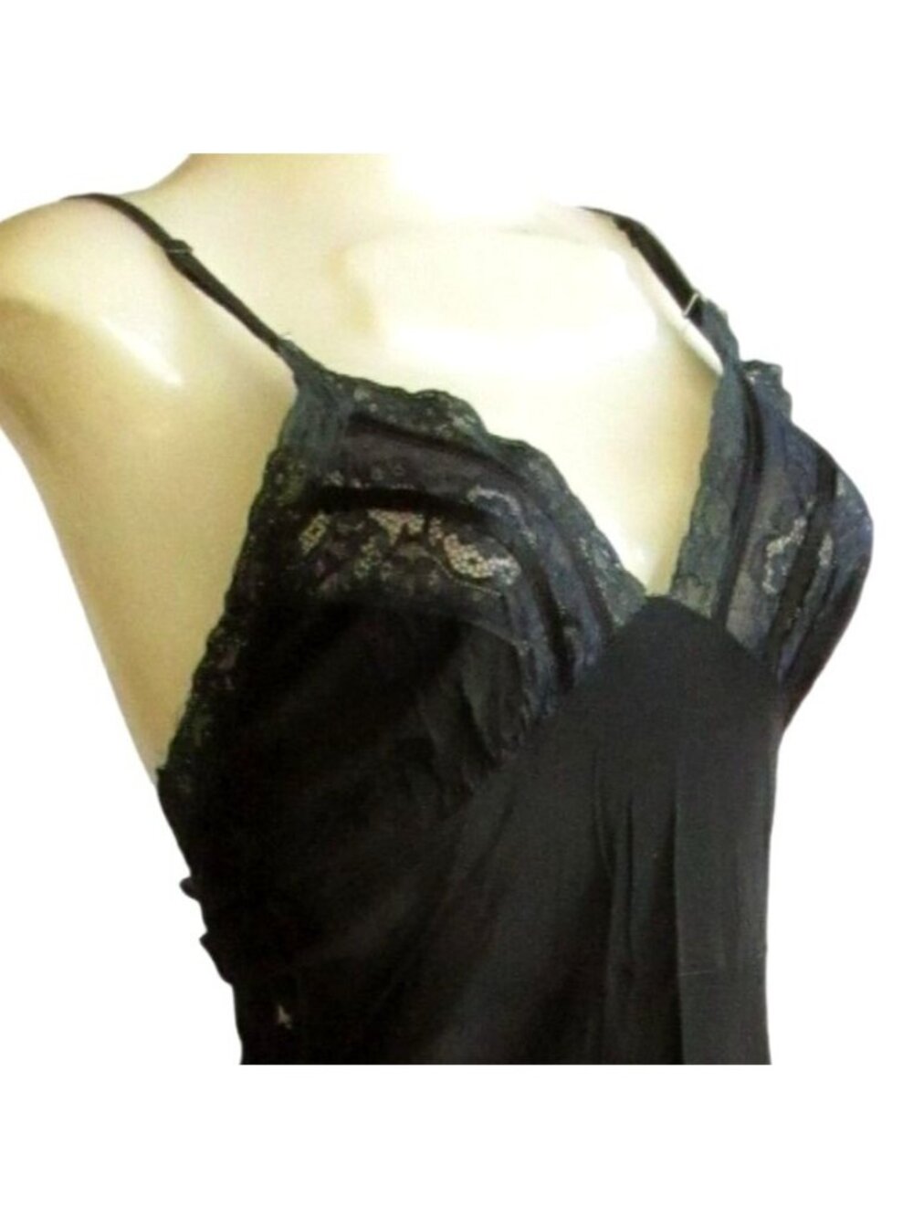 Small 32 Black Goth Lace Cocktail Dress Full Slip Vintage 1940's Satin MCM Sm